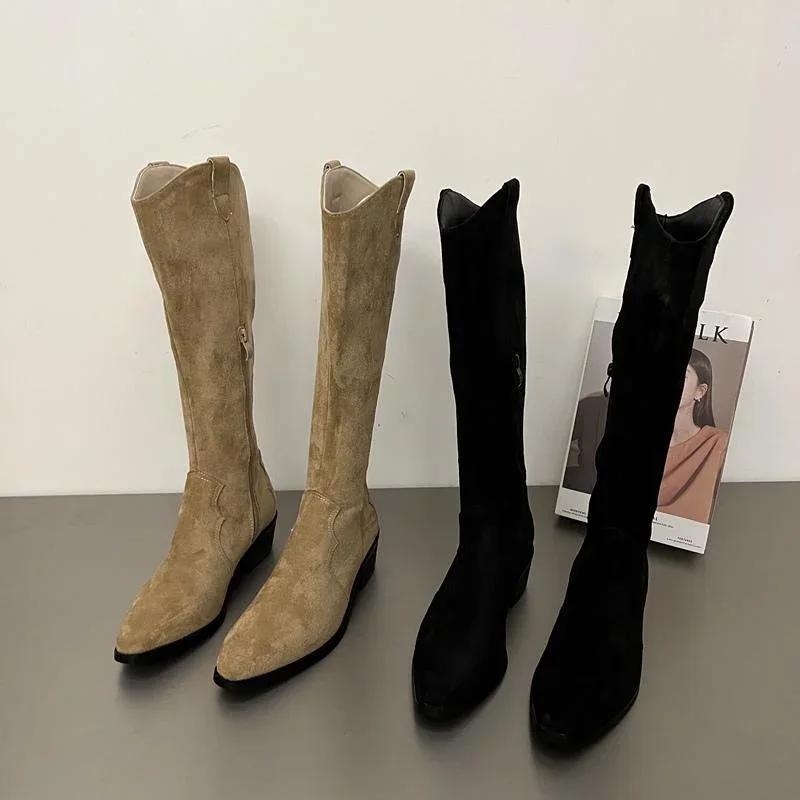 Fashion Women's Long Boots Elegant With Low Heels Winter 2024 Autumn Ladies Knee High Shaft Shoes On Offer Demi-season Spring Boot Work