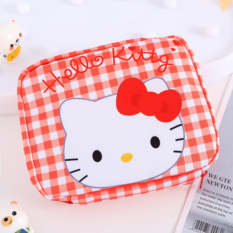

Hello Kitty Kuromi Cinnamoroll Checkered Pattern Portable Makeup Storage Bag For Girls And Teens Plaid Kt