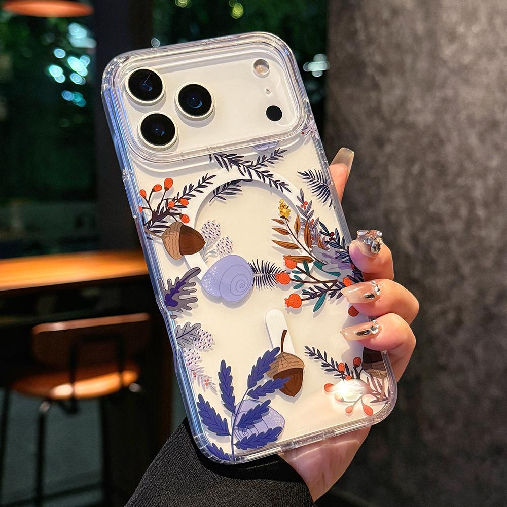 Luxury Clear Flowers For Magsafe Phone Case For iPhone 17 Air 16 15 14 13 Pro Max 16E Magnetic Wireless Charge Shockproof Cover