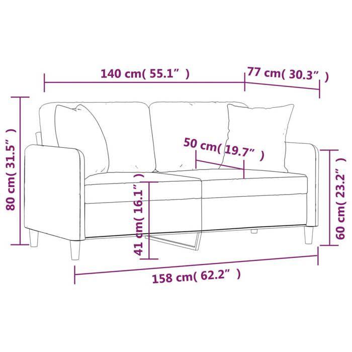 VidaXL Canapé 2 places avec oreillers décoratifs noir 140 cm tissu 3200913