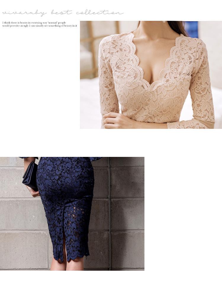 Korean Style Women's V-Neck Lace Slim Fit Pencil Dress
