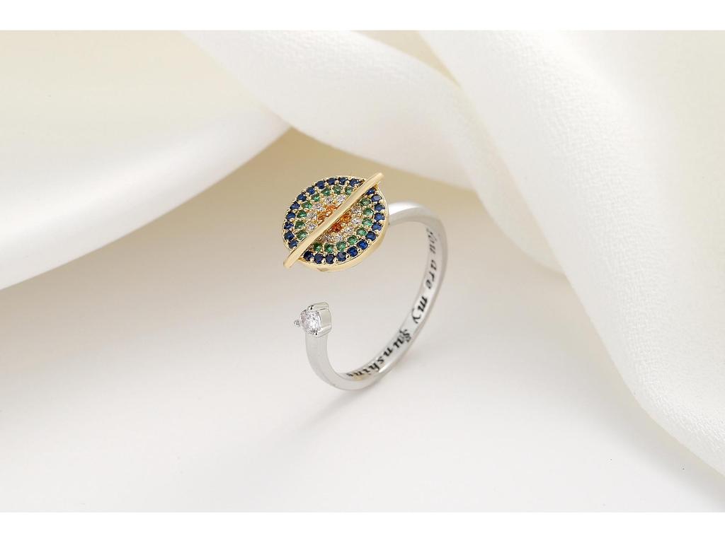 Colorful Zircon Planet Engraved Rotating Ring - Anxiety Relief Light Luxury Open Index Finger Jewelry