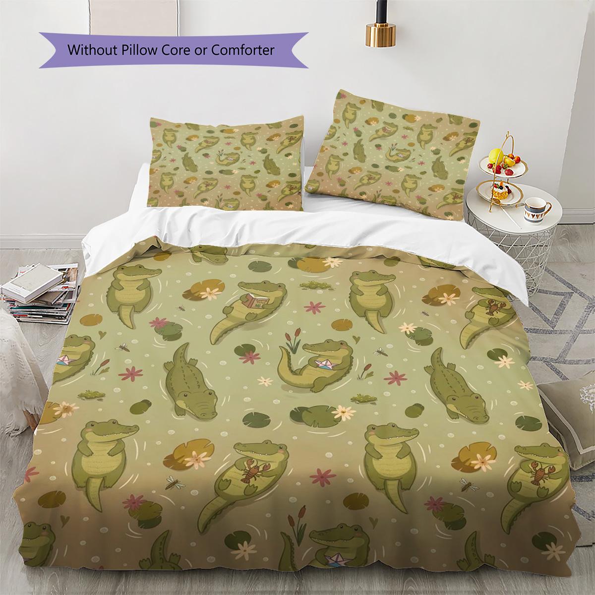 

alligator Pattern Bedding Quilt Set Quilt Cover Pillowcase Home Decoration Birthday Gift (1 * duvet cover + 2 * pillowcase, without core) 135x200cm