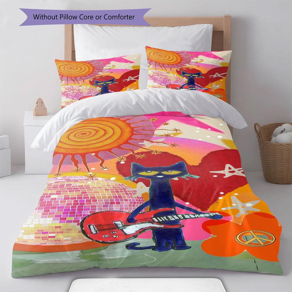 Pete Cat Dream Bedding Quilt Set Quilt Cover Pillowcase Home Decoration Birthday Gift (1 * duvet cover + 2 * pillowcase, without core)