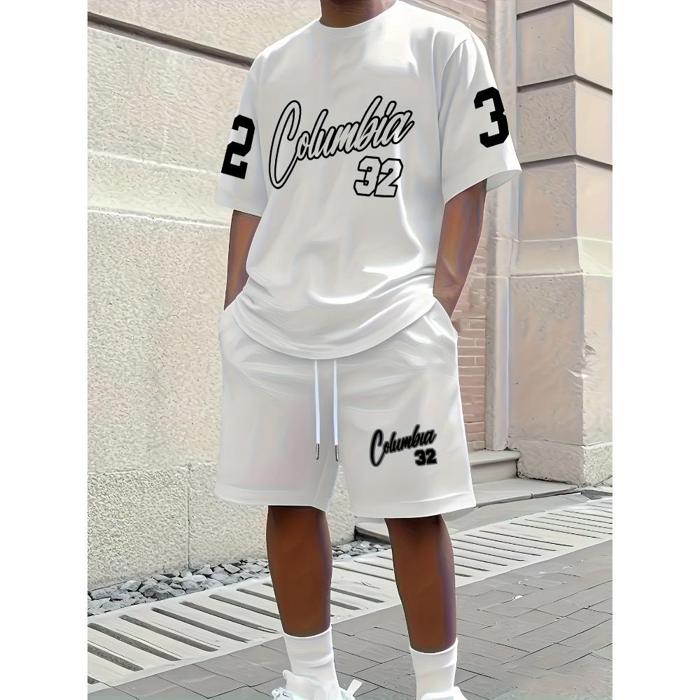 2026 Letter Printed Men's T-shirt and Shorts Set Loose Fit Short Sleeved Top and Shorts Summer Vacation Men's Clothing
