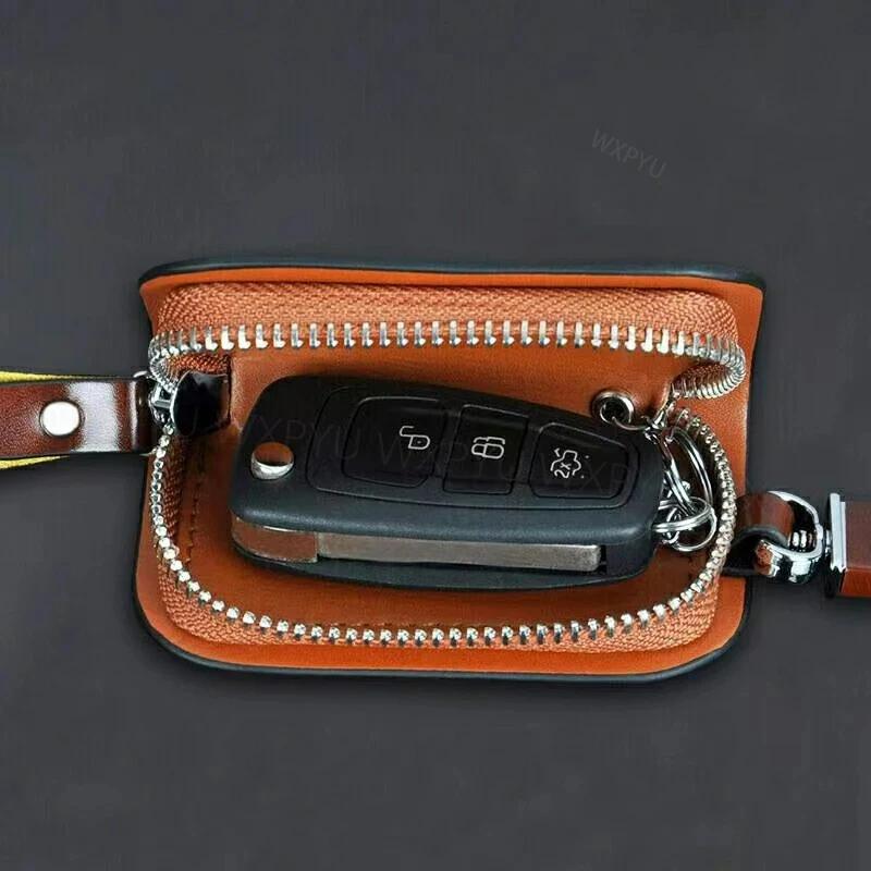 CLVN6 1Pcs Leather Wood Grain Car Key Cover Keychain Case For Ford ST Line Focus X 2 3 Mondeo Fiesta Kuga MK2 MK3 MK4 Auto Accessories