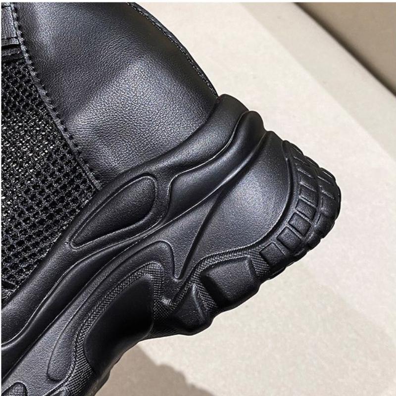 Dámské sandály Dámské módní černé sandály prodyšné síťované 6cm podpatky boty na platformě s přezkou sandály Dámské sandály na zip