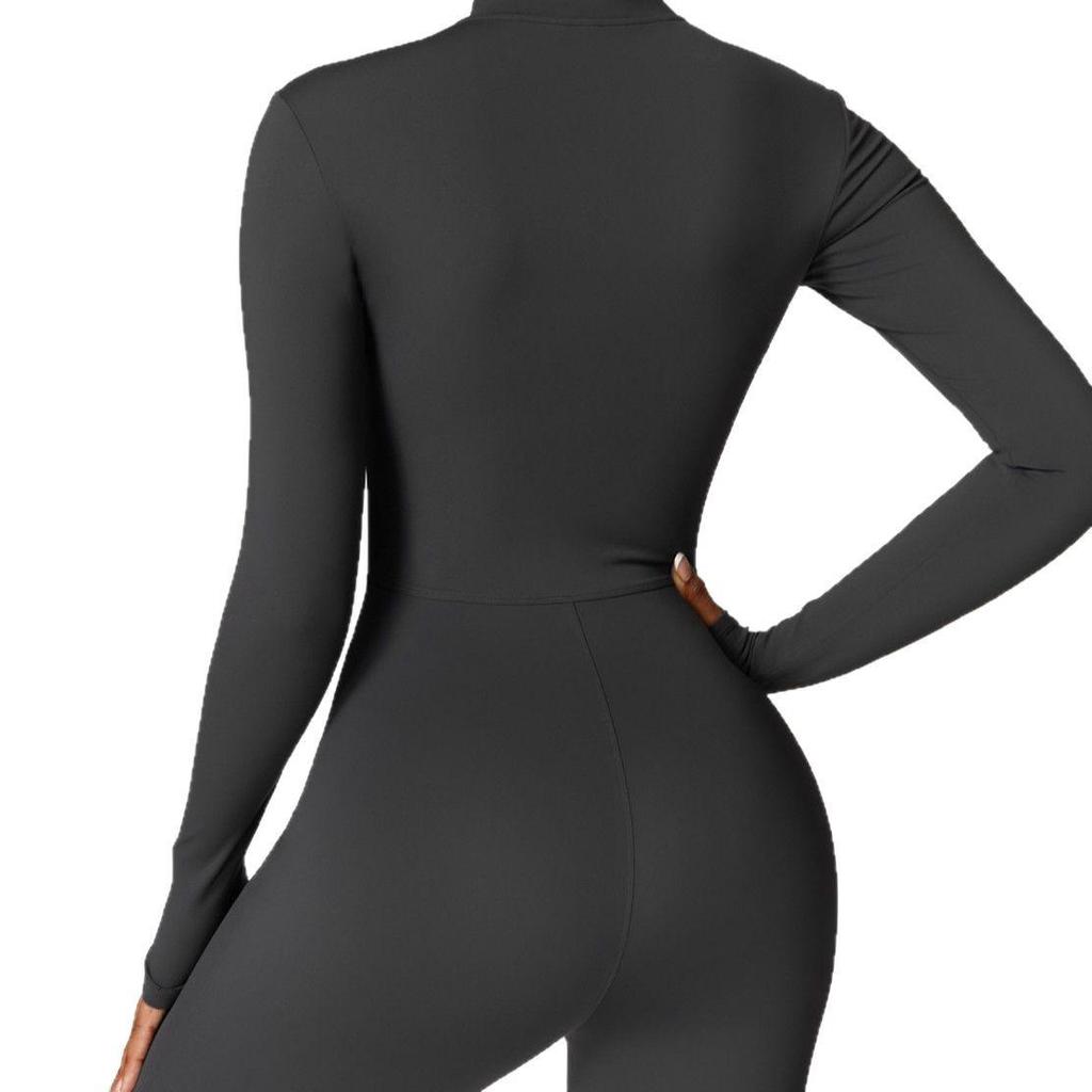 Jarně-letní overal s krátkým rukávem na vzdušnou jógu: Dámský fitness jednodílný úbor s elastickými dlouhými kalhotami s pocitem nahoty