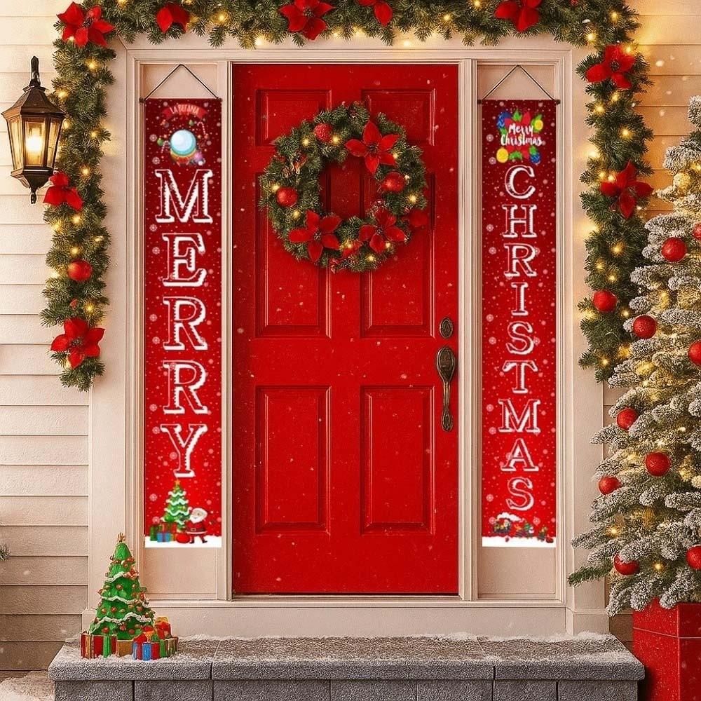 1 Pair 180x30CM Xmas Hanging Flags Large Size Merry Christmas Banner Christmas Door Couplet Bar