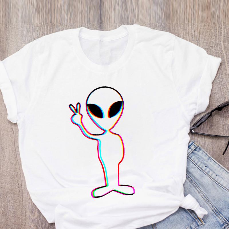 Women Graphic Cartoon Alien Color Ladies Summer Print T Shirt Shirt Tops Lady Clothes Womens
