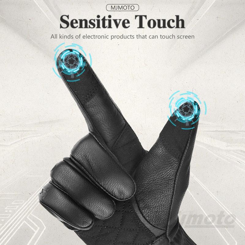 Retro Winter Motorcycle Leather Gloves with Certified Lined with Fleece for Warmth Protective Anti-fall Touch Motocross Gloves