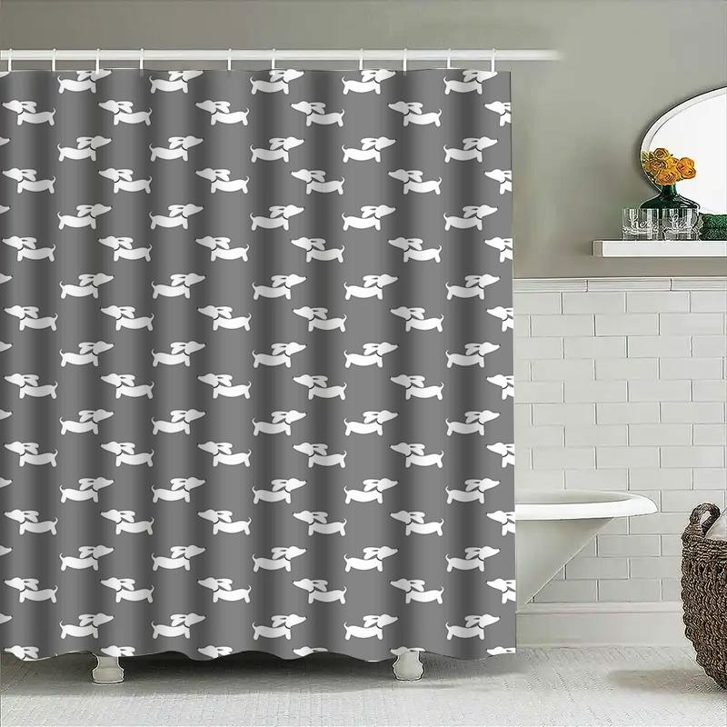 Modern Grey White Dog Print Shower Curtain Home Decor Bathroom Decorative Waterproof Fabric Bathroom Accessories Size: 72X84 Inc