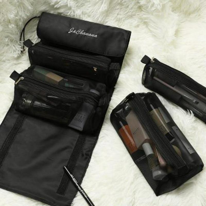 1Pc Portable Waterproof Hanging Cosmetic Bag - Large Capacity 4-in-1 Travel Toiletry Organizer