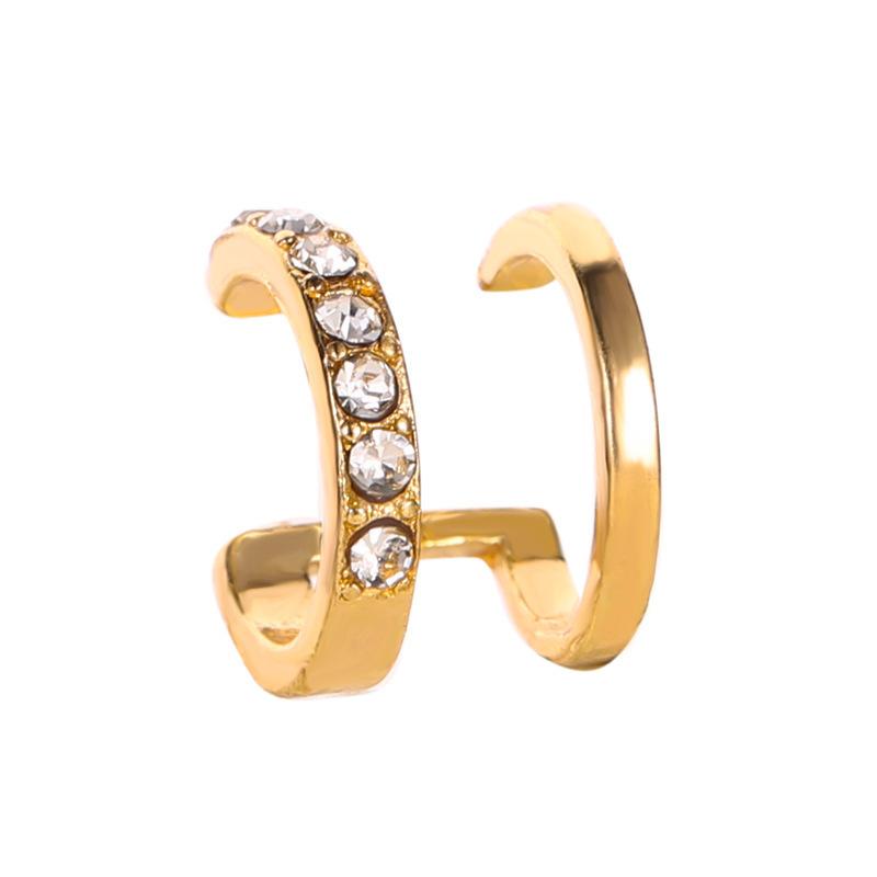 

Korean Simple Stainless Steel Double-layer C Fake Piercing U-shaped Zircon Clip Earrings for Women Hip-hop Ear Cuff Zircon Gift золотой
