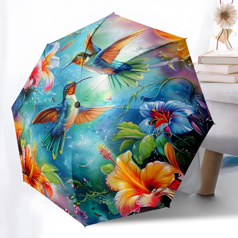 

Hummingbird Flower Folding Umbrella Fashion Auto-Open Design 8 Iron Ribs Plastic Handle Foldable Sunshade Perfect Christmas Gift