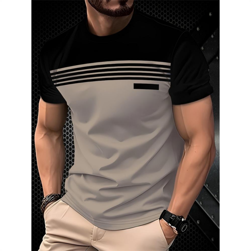 Men's simple and fashionable contrasting color T-shirt, summer fashion short sleeved shirt