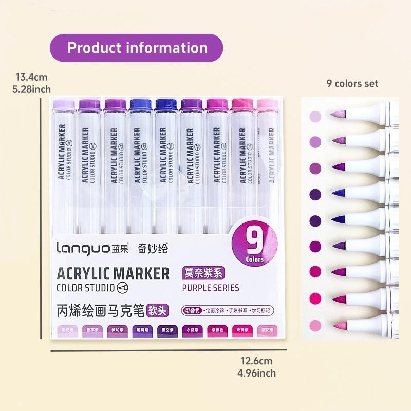 9pcs Color Studio Markers Set Soft Head Brush for Art Painting Drawing Manga Sketch Rocks Fabric