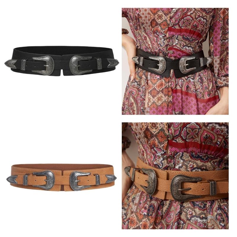 DoubleBuckle Corset Belt for Girl Classical Underbust WaistShaping Belt Party Girdle Belt Women Elastic PU Waistbelt