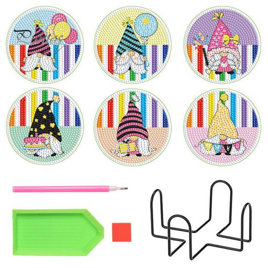 

6 шт. DIY алмазные художественные подставки повышают креативность, уменьшают стресс, развивают терпение, мультяшные гномы, куклы, узор, подставки Sets