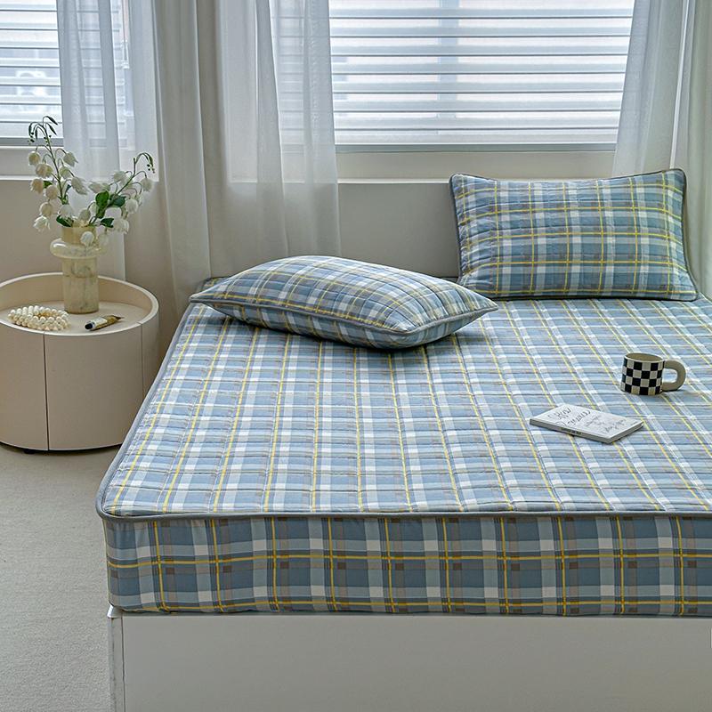 Sleeping Grid Washed Cotton Linen A-class Xinjiang Cotton Bed Sheet, Thickened Cotton Mattress Cover, Protective Cover
