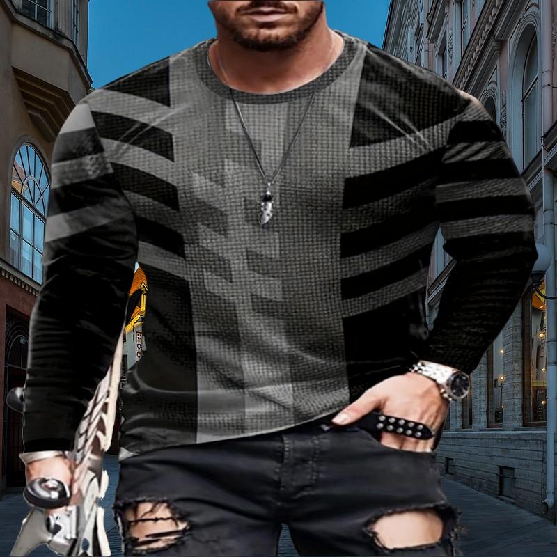 

Винтажная полосатая повседневная мужская футболка с круглым вырезом, удобная всесезонная уличная модная качественная одежда с длинным рукавом 4XL