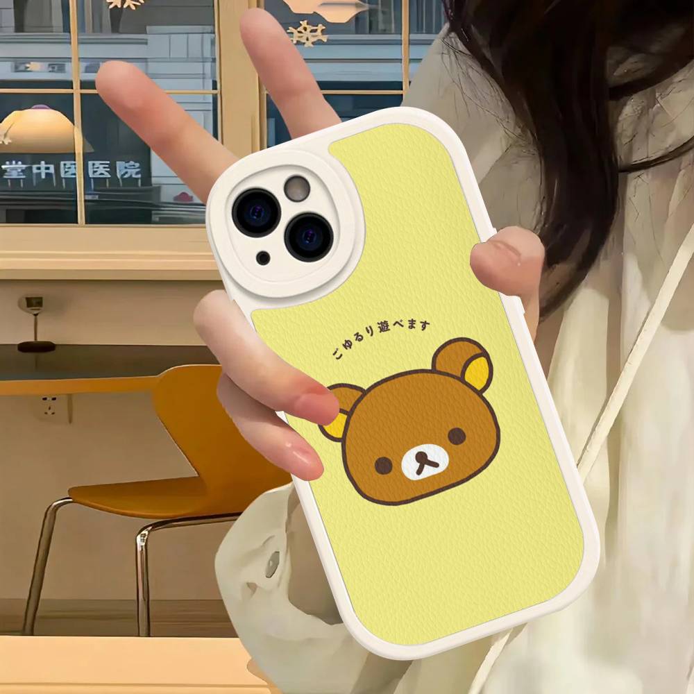 Cartoon Rilakkuma Bear Phone Case For iPhone 16 15 14 13 12 11 Pro Max Plus Shockproof Leather Cover