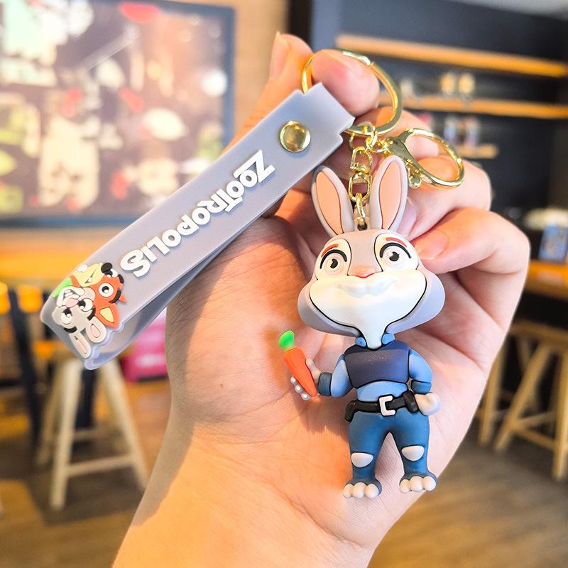 Cute  Zootopia Keychain Pvc Cartoon Character Judy Nick Chief Bogo Keyring Hanging Couples Bag Decoration Festival Gift