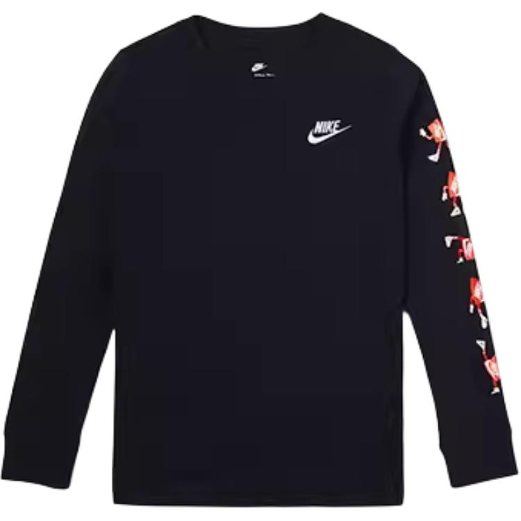 Nike Logo Print Round Neck Long Sleeve T-Shirt Kids tops Black DO1838-010