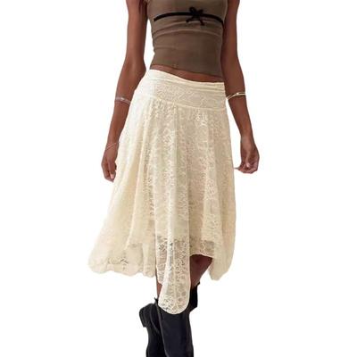 Saia Longa de Renda com Barra Irregular Feminina