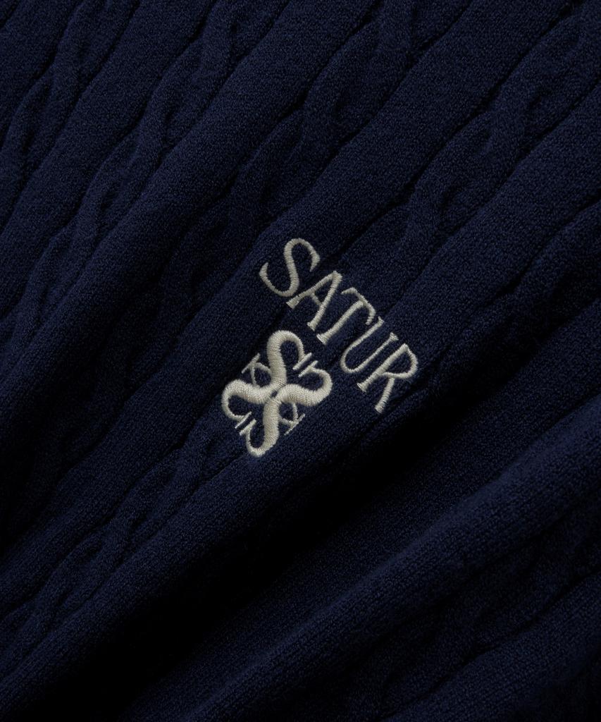 Seteo Plain Cable Crew Neck Knit Navy