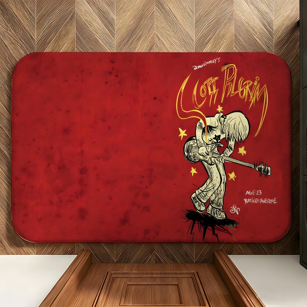 Character S-Scott P-Pilgrim Floor Mat Soft Flannel Floor Mat Suitable for Entryways, Living Rooms, Bedrooms, and Bathrooms