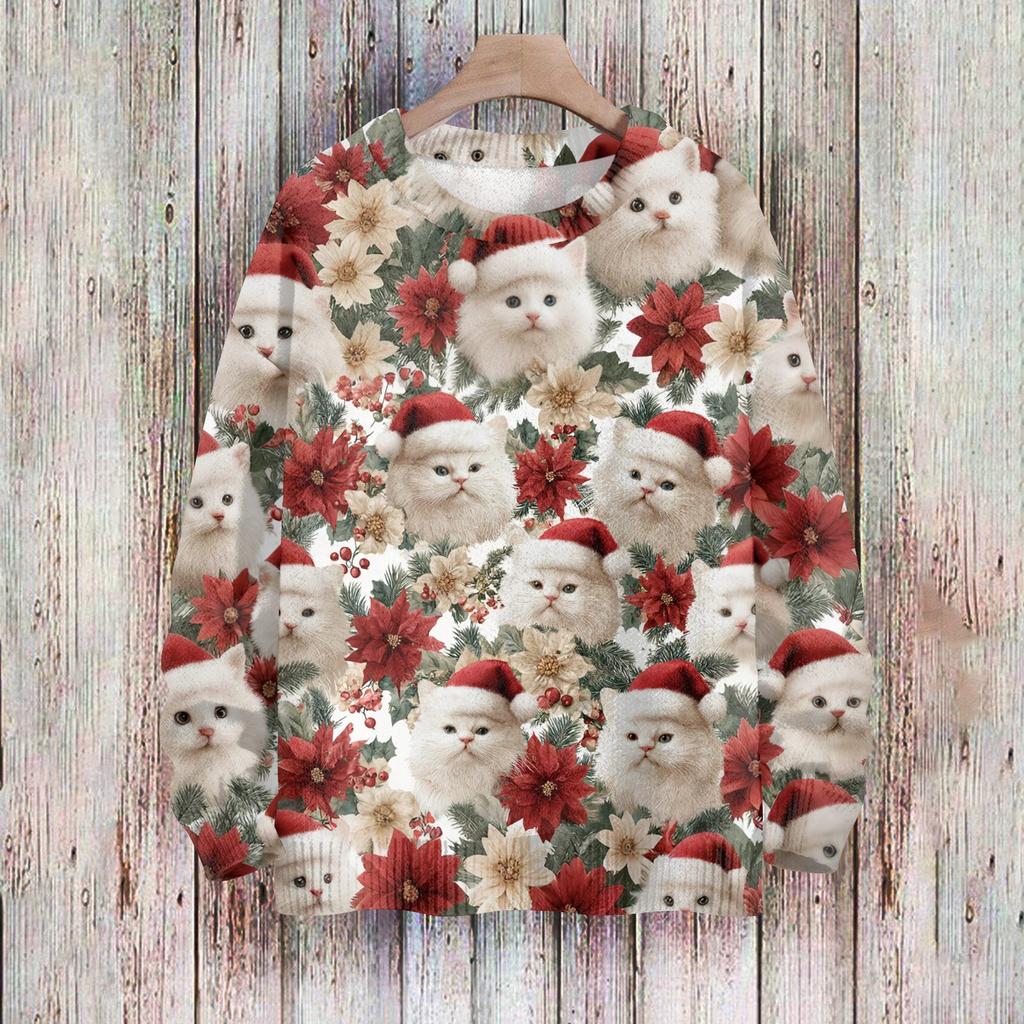 Vánoční mikiny pro ženy Pletený svetr Roztomilá košile Podzimní svetry s výstřihem