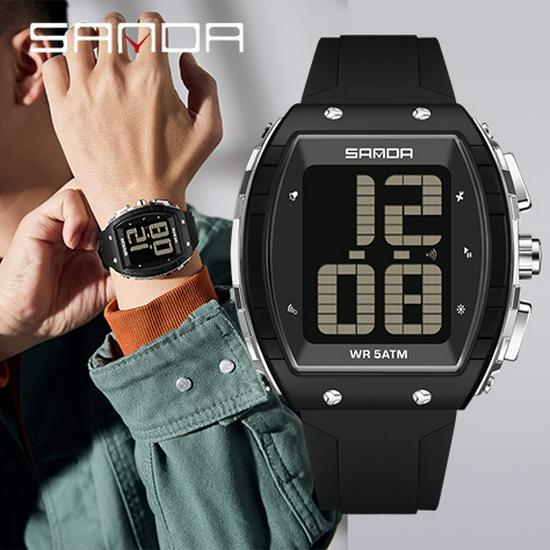 Orologio da polso SANDA Multifunzione a forma di barile Impermeabile per Studenti