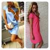 Stijlvolle Casual Jurk met Korte Mouwen, Ronde Hals en A-lijn Pasvorm in Vier Trendy Kleuren voor Jonge Vrouwen
