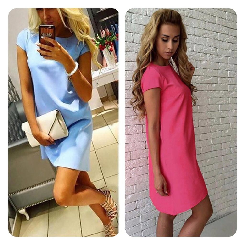 Stijlvolle Casual Jurk met Korte Mouwen, Ronde Hals en A-lijn Pasvorm in Vier Trendy Kleuren voor Jonge Vrouwen