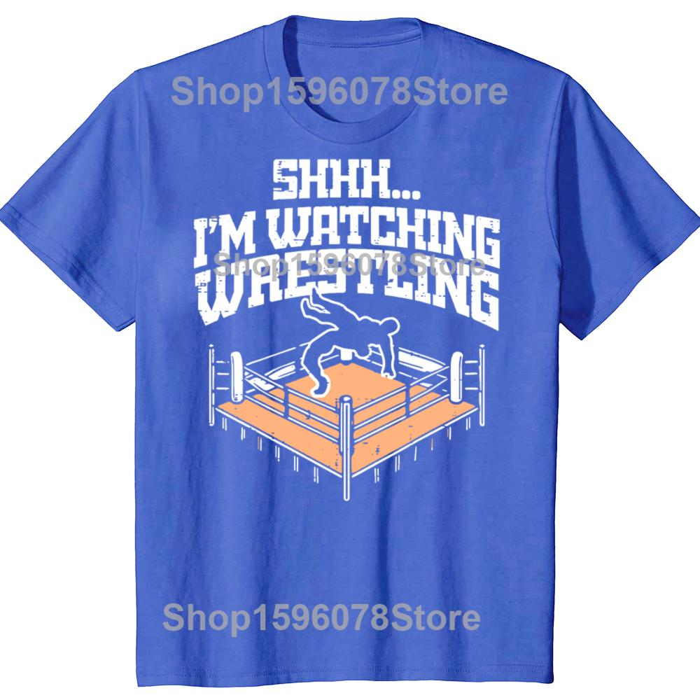 Retro Shhh Im Watching Wrestling Funny Wrestler Fan Cotton Tops Fitness T-Shirt Oversized Unisex Tees Men's Clothing Streetwear