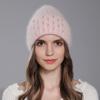 Winter Hat For Women Warm Knitted Angora Rabbit Fur Beanies Fashion With Bead Hats Female High Quality Casual luxury Cap