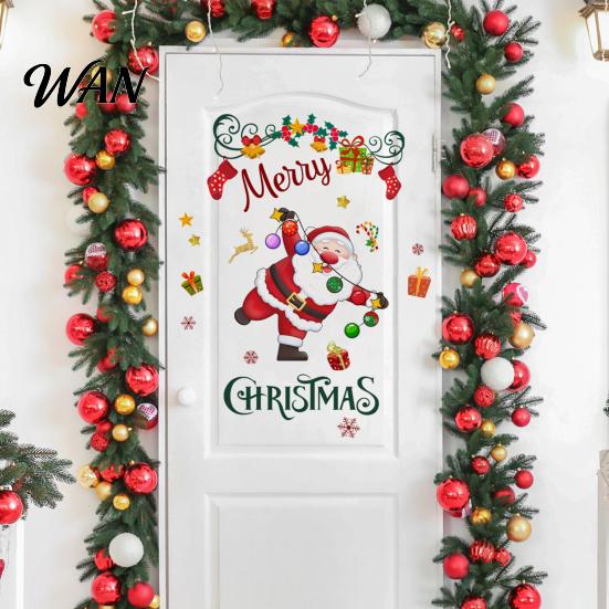 Living Room Holiday Decors Christmas Santa Claus and Colorful Lights Wall Stickers, Removable PVC Decal, Peel Party Photo Backgrounds Stick Art Decor