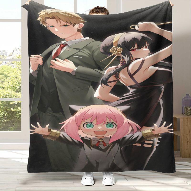 Anime SPY×FAMILY Niedliche Anya Forger Cartoon Flanelldecke, Weiche Plüschdecke für Zuhause Schlafzimmer Bett Sofa Abdeckung Büro Picknick Geschenk