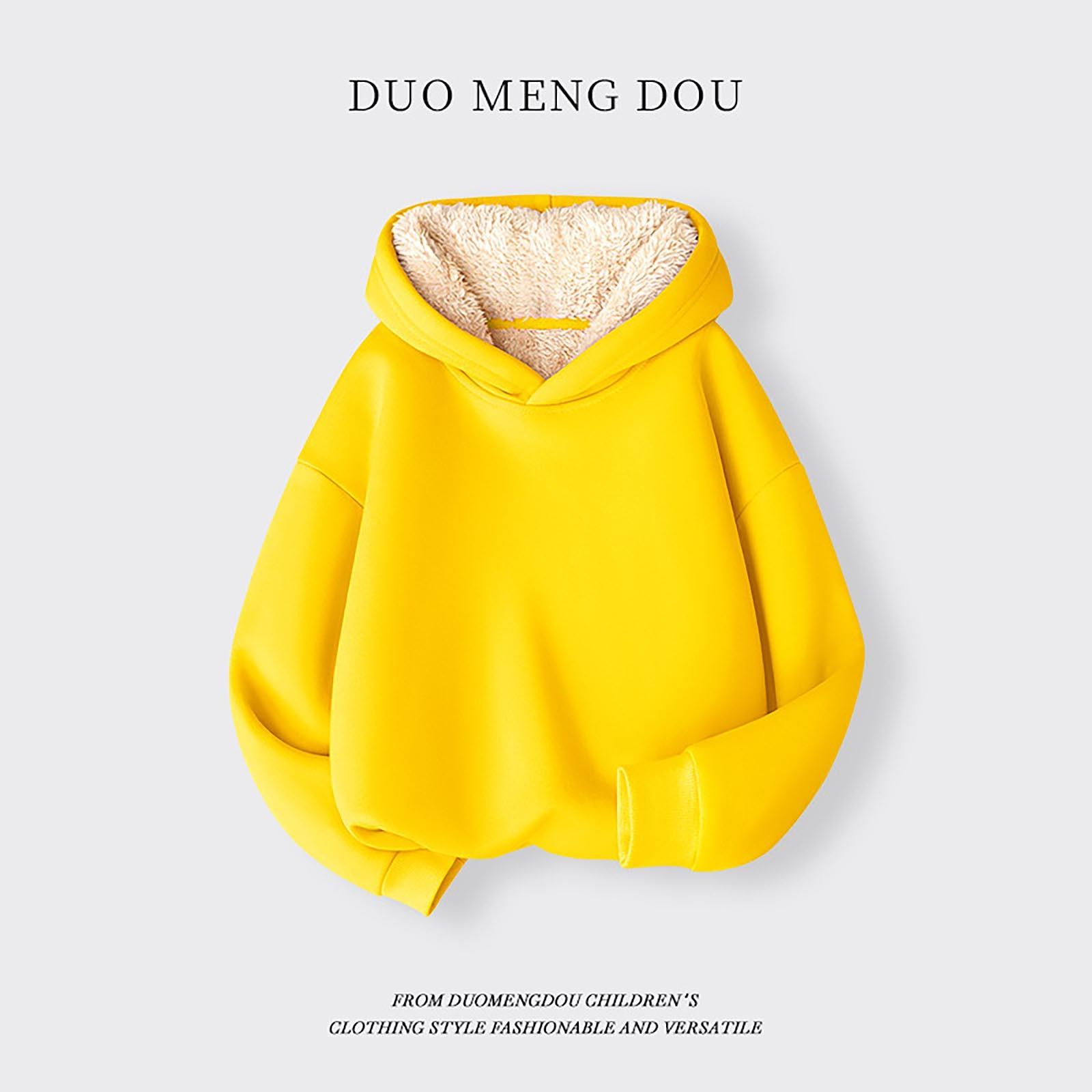 

Толстовка с капюшоном из флиса для мальчиков и девочек, осенне-зимняя, средняя, детская, однотонная, теплая одежда, детский флисовый топ с капюшоном 160 жёлтый