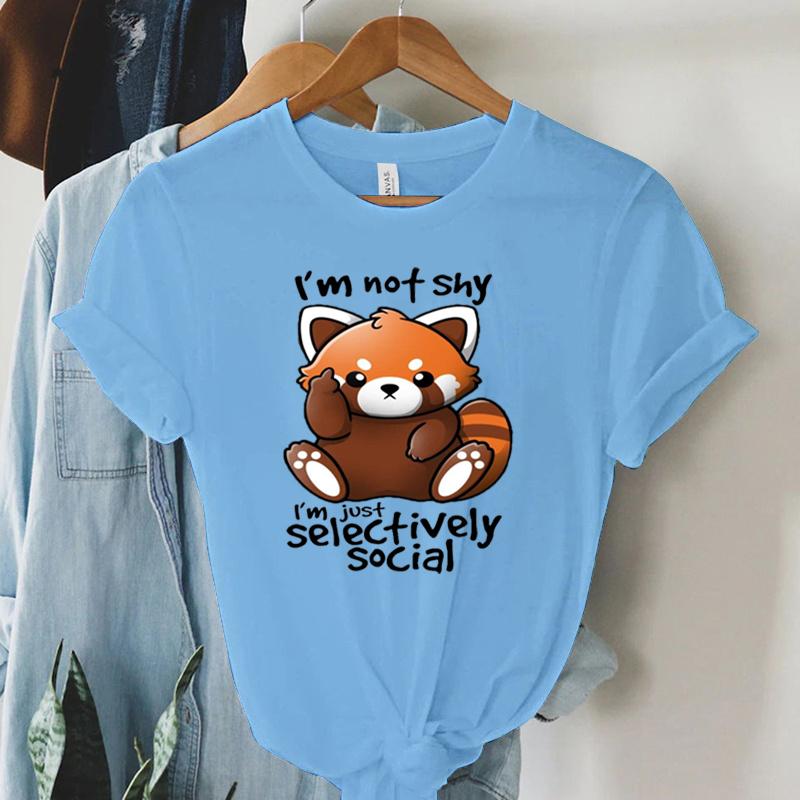 Print Trend Style TShirt Im Not Shy Im Just Selectively Social Womens Cute Panda Oversized T Shirt for Women Y2k Clothing