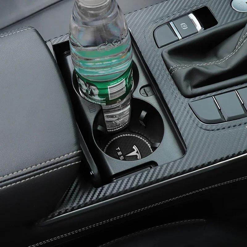 Autocollant de Voiture Tesla 2 Pièces Sous-verres de Voiture Emplacements pour Tasses d'Eau Tapis Antidérapant Étanche Tapis pour Tasse d'Eau Porte-boisson Pour Tesla Modèle Y Modèle S Mo