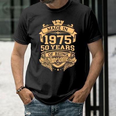 Engraçado Feito em 1975 50 Anos de Ser Incrível Vintage Camisetas de 50º Aniversário Masculino Casual Solto Streetwear Camiseta Top Roupa