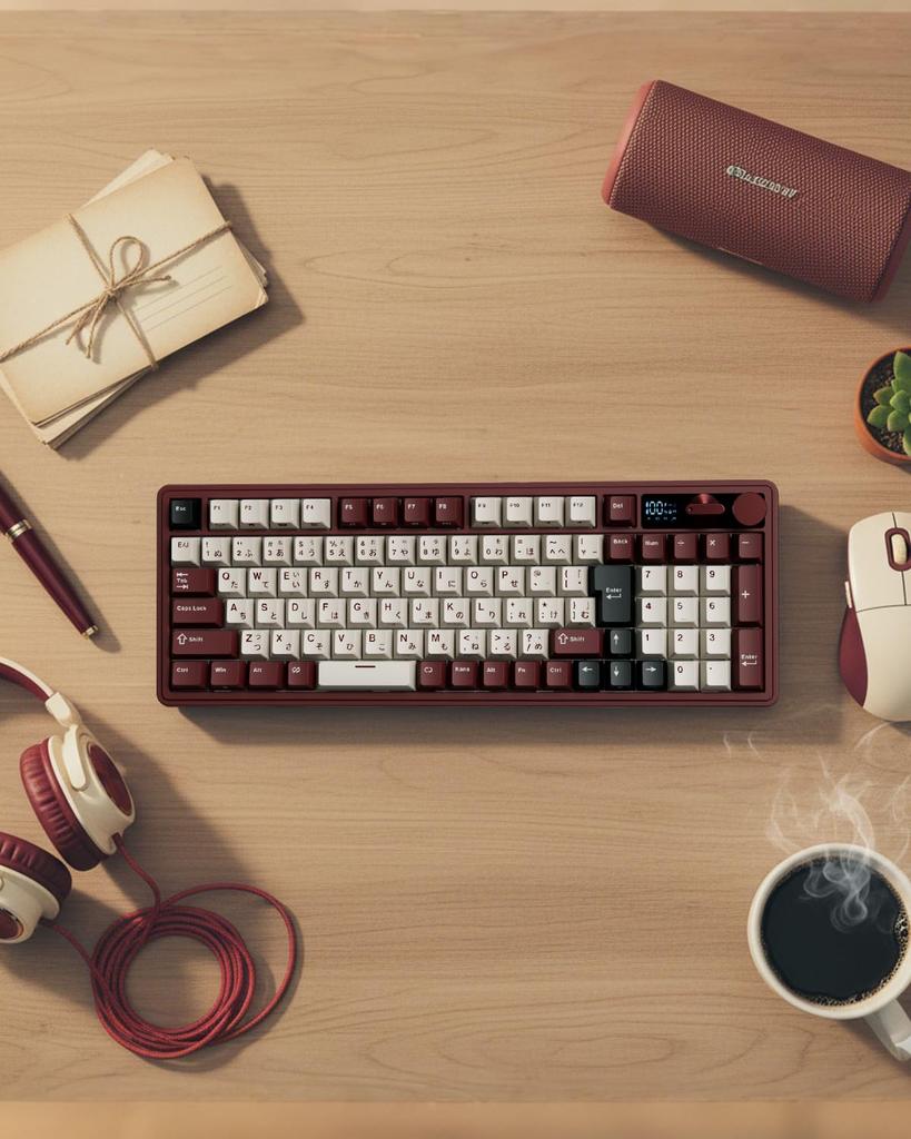 RK ROYAL KLUDGE M100 Wireless Gaming Mechanical Keyboard with Japanese Numeric Compact LCD Smart Dual Aluminum Gasket Bluetooth 8000mAh Hot Cream