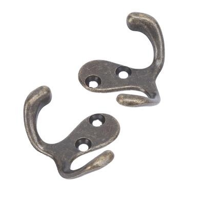 10Pcs Coat Hooks Small Double Prong AntiRust Sturdy Convenient Wall Mounted Tiebacks for Coat Clothing Keys(Antique Brass Plating )