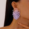 Simple Metal Leaf Drop Earrings Hollow Out Purple Flower Earrings Beaded Flower Earrings  Vacation