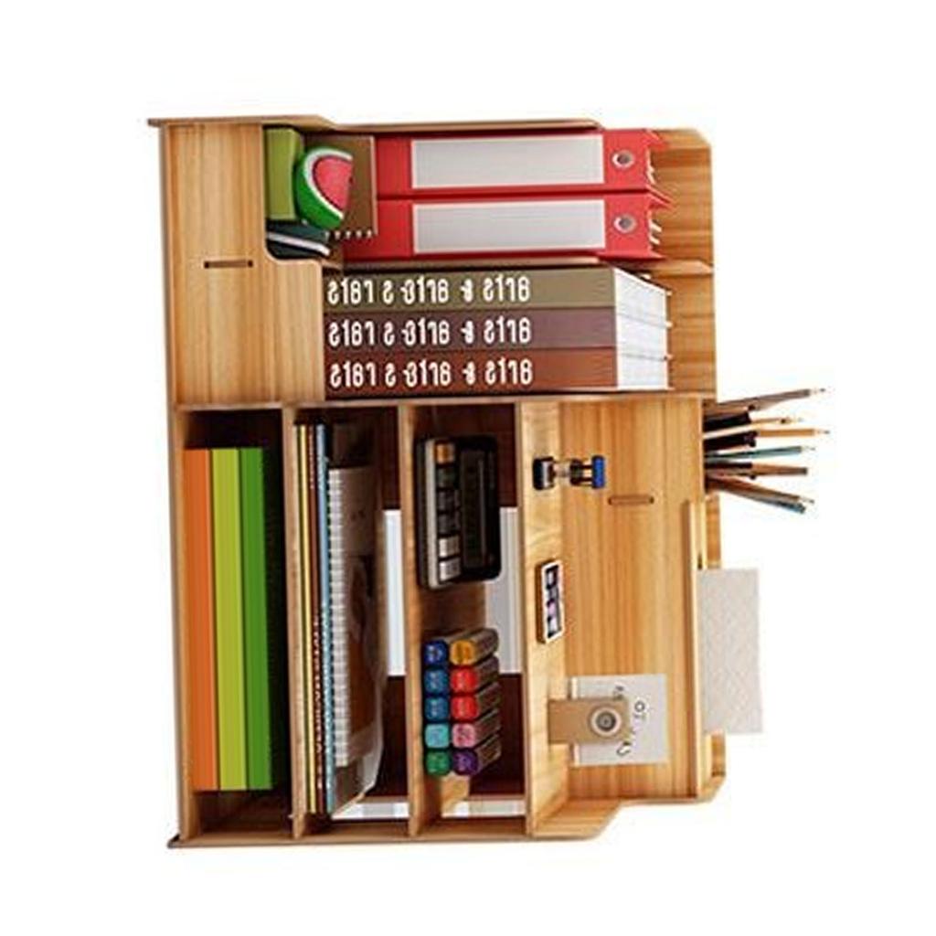 Schreibtisch-Organizer Mehrzweck Moderner Einfacher Stil Holz Schreibtisch-Aufbewahrungsregal für Zuhause Schule Büro Kirschholz