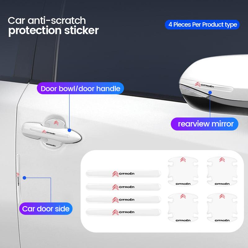 YJTHM1 Car Door Handle Bowl Protective Stickers Anti-collision Decor For Citroen C4 C3 C5 C1 C2 C6 Berlingo C-Elysee Cactus Picasso