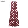 ZANZEA Women Casual Round Neck Polka Dot Print Loose Sleeveless Dress