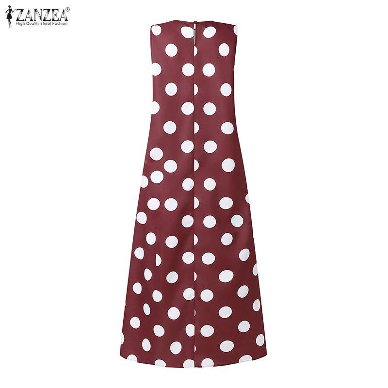 ZANZEA Women Casual Round Neck Polka Dot Print Loose Sleeveless Dress
